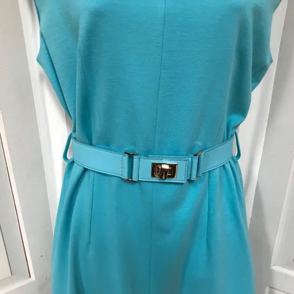 Tyler Boe Sleeveless Turquoise Belted Dress - Picture 5 of 15